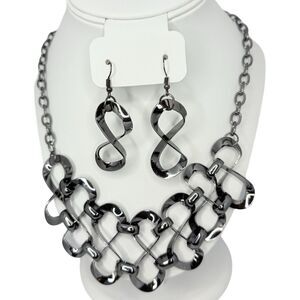 Gunmetal Infinity Link Necklace & Earrings Set - Modern Fashion Jewelry